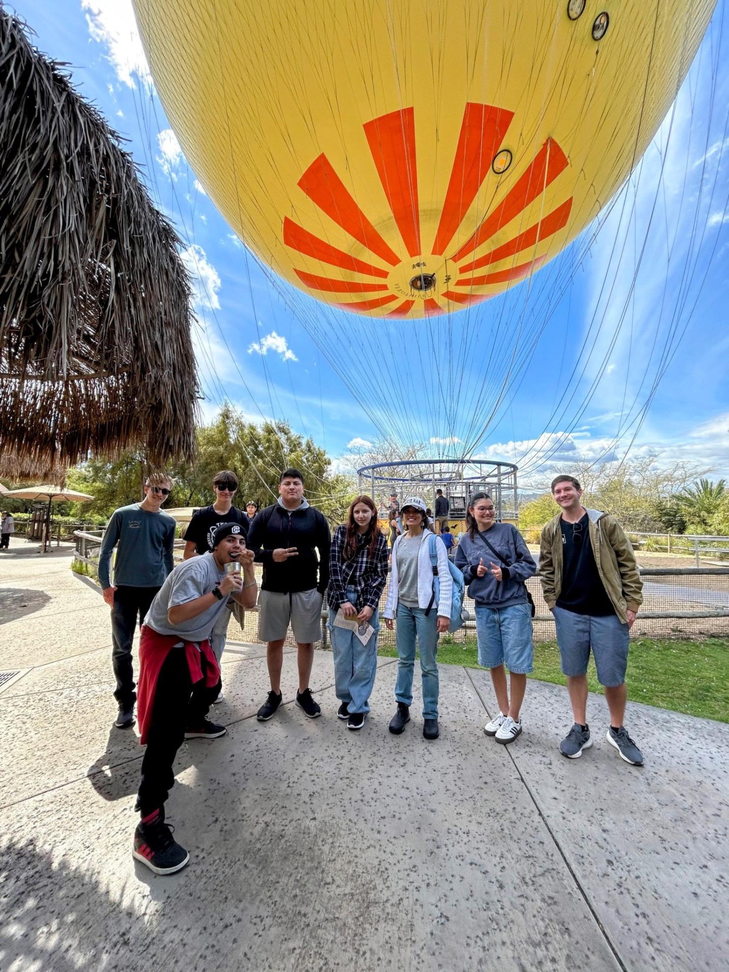 students under a balloon at the san diego zoo safari park